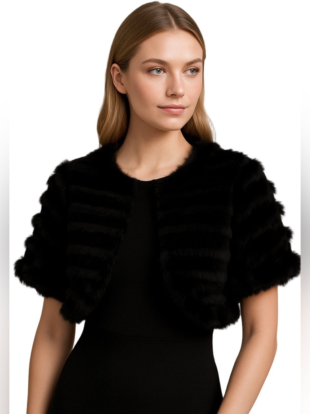 BCBGMAXAZRIA Real Rabbit Fur and Wool Cropped Bolero Shrug Jacket Capelet Y2K